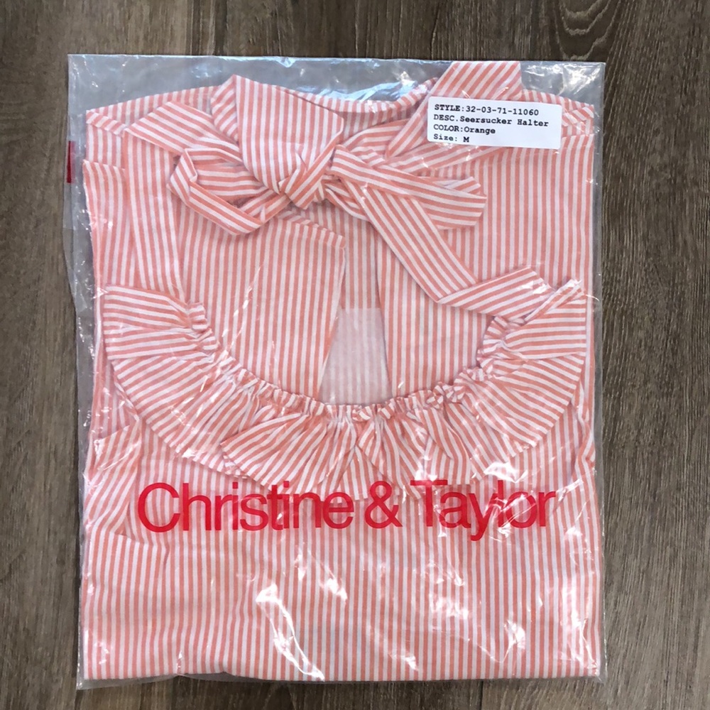NWT! - CHRISTINE & TAYLOR 100% Cotton Pinstripe Halter Top - Picture 2 of 9